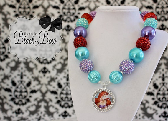 ARIEL Chunky Necklace, Little Mermaid Necklace, Rhinestone, Disney Princess Necklace, Child, Toddler, Size Bubblegum Gumball Beaded Necklace