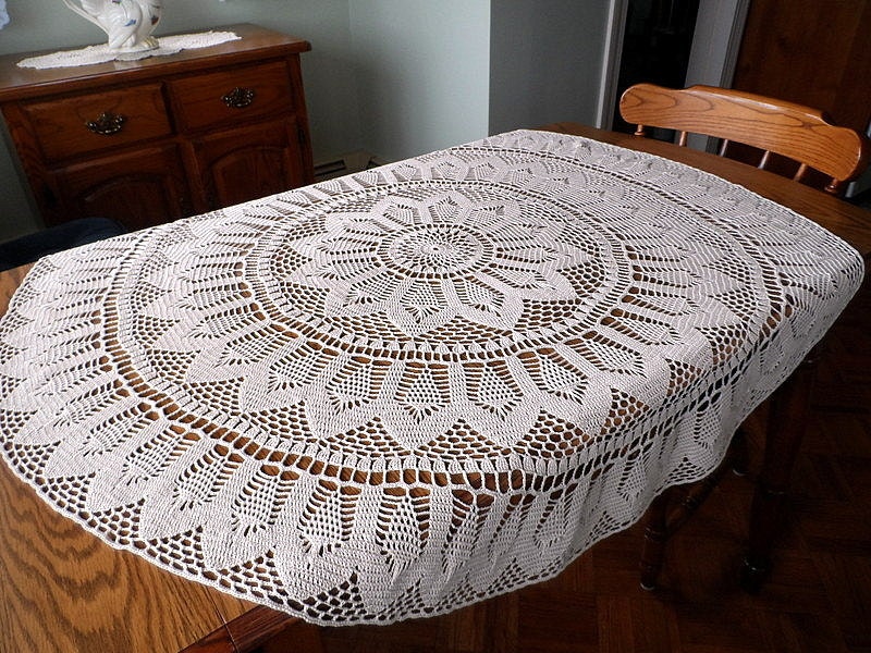 Crochet Doily Tablecloth Ecru 48 Inch Diameter Round Lace