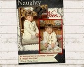 Naughty or Nice - Christmas Photo Card - 5x7 Printable Download - Happy Holidays, Blackboard, 2 Photo, chalkboard, Lace, Burlap, Vintage Il_170x135