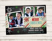 Christmas Photo Card - 5x7 printable download - 3 Photo - Merry Christmas, Retro, Chalkboard, Stripes, Snowflakes, Custom & Personalized Il_170x135
