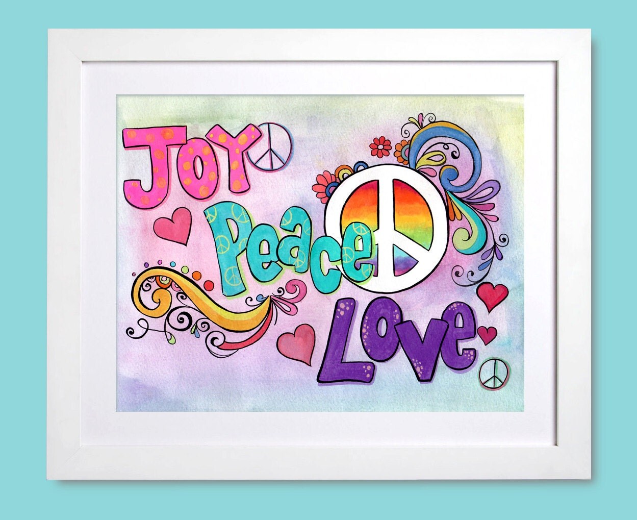 Peace Sign watercolor painting print by Leilasartcorner on Etsy