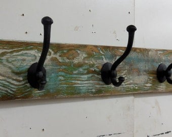 Rustic Coat Rack, Nautical Coat Rack, Hall Tree, Primitive Coat Rack, Cast Iron Coat Hooks, Wall Hanging, Antique Style Coat Rack