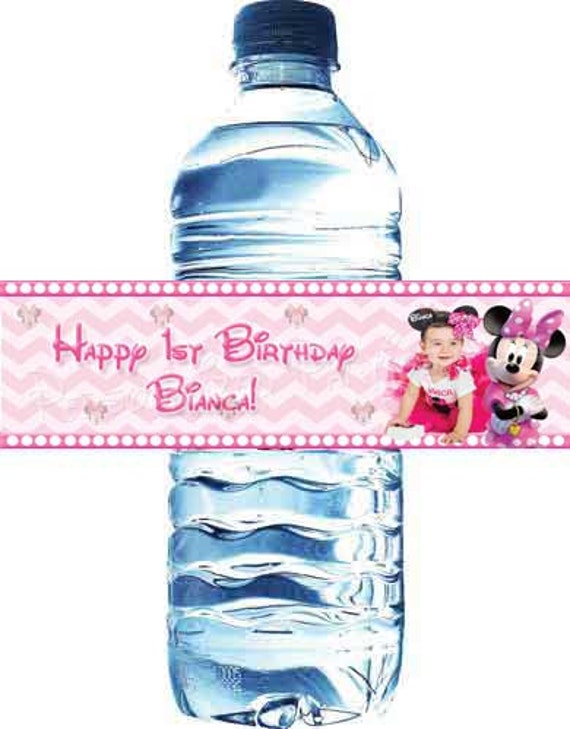 Minnie Mouse chevron birthday water bottle labels: Downloadable Il_570xn