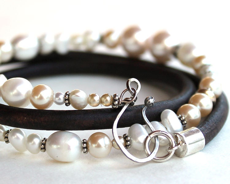 Pearl Bracelet Leather Multi wrap bohemian bracelet pearls