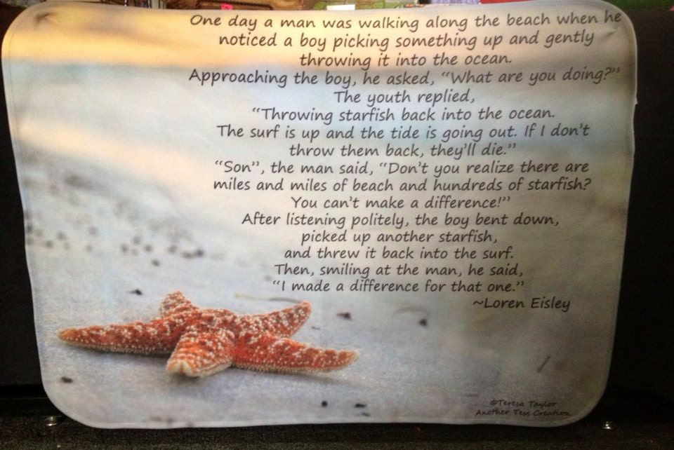 Starfish poem on fleece blanket by AnotherTessCreation on Etsy
