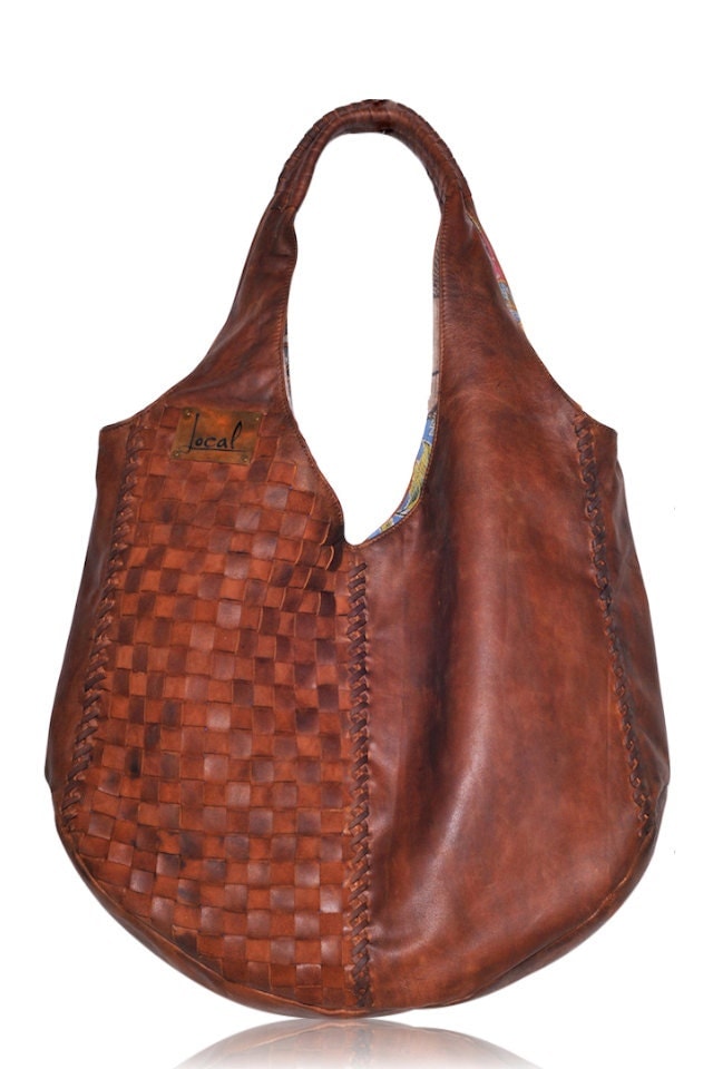 BELLA. Brown leather hobo bag / leather tote bag / oversized