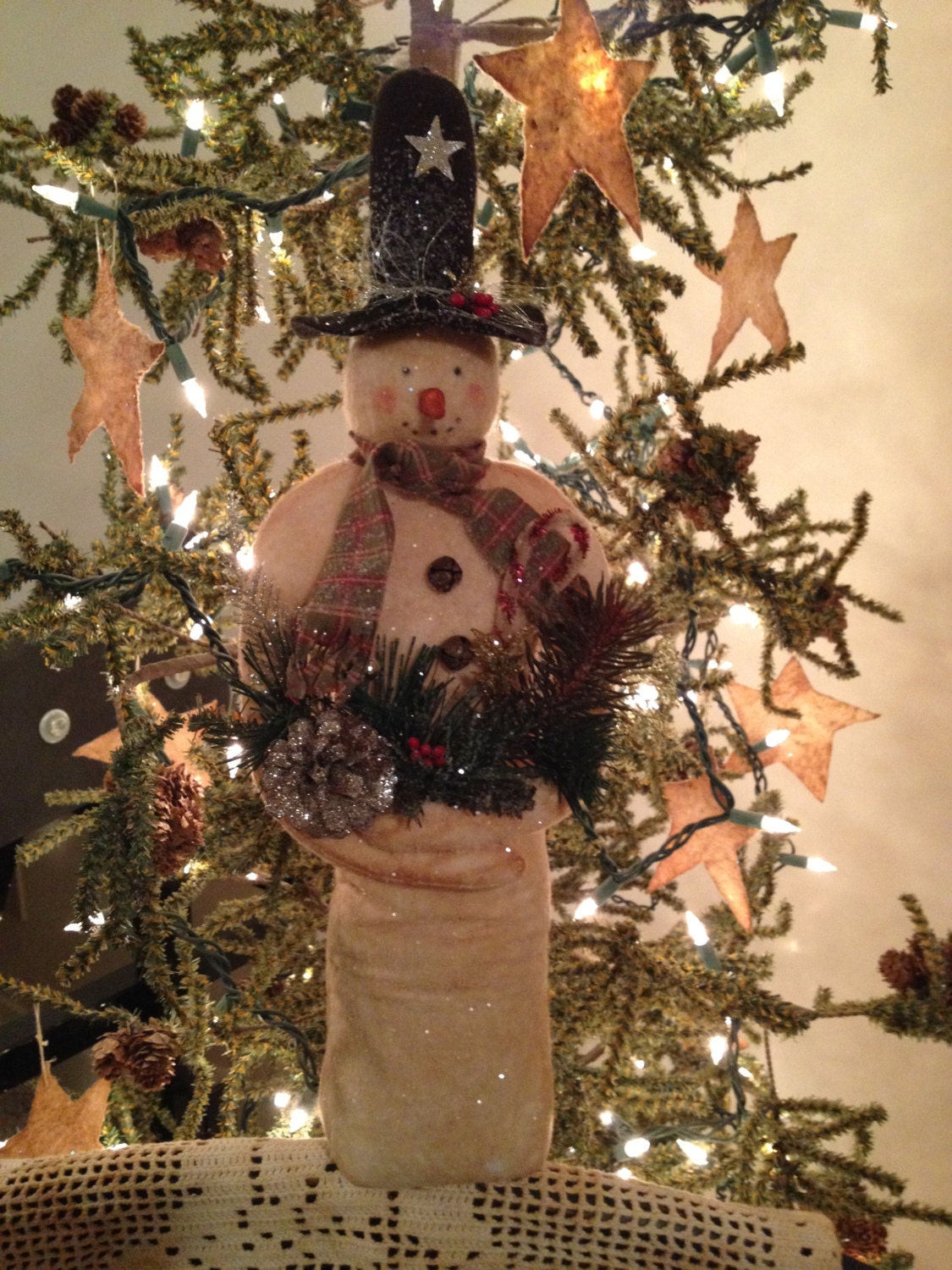 Handmade Primitive Snowman made from warm and natural