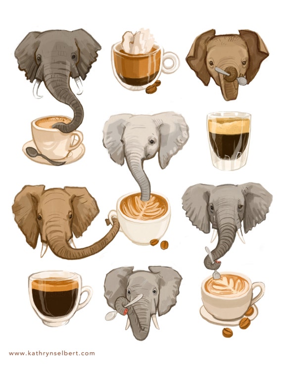 Fine Art Print - Elephants and Espresso