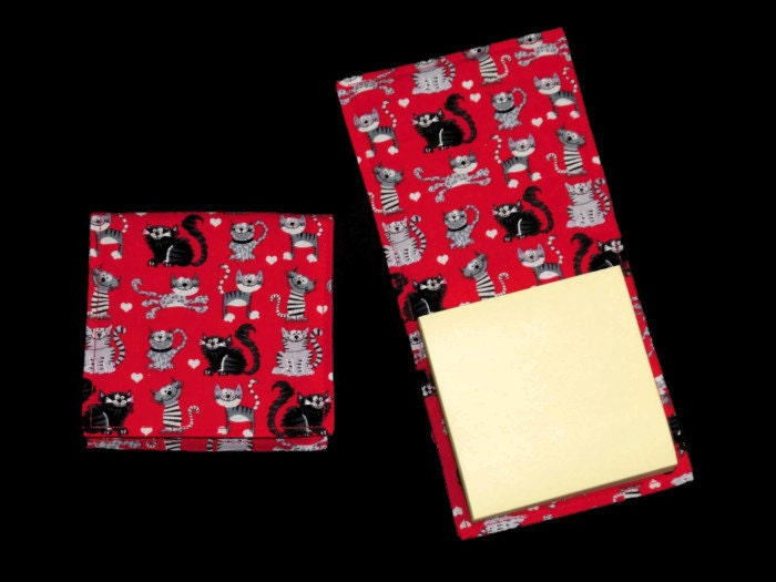 Red Cat Sticky Notepad Holder Refillable Fabric Cover