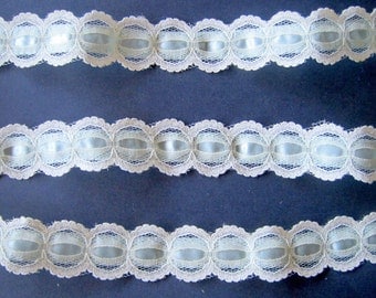 Victorian Beading Lace Trim with Ribbon, Light Blue , 1 1/8" inch wide, 1 Yard For Reborn, Dolls, Accessories, Home Decor, Apparel