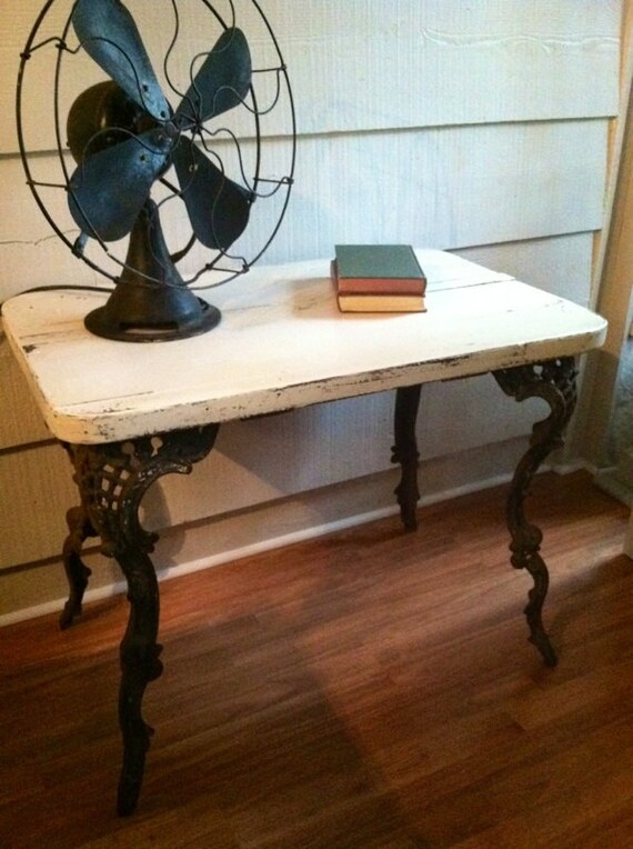 Vintage Table with Wrought Iron Legs and Wooden by ...