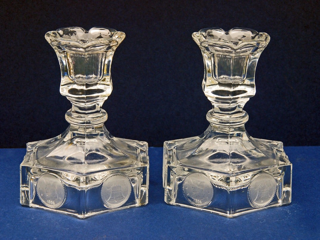 Fostoria Elegant Vintage Crystal Clear Coin Glass Candle
