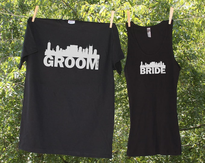 Nashville Skyline Bride & Groom personalized with date - two shirts-TW