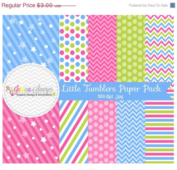 50% OFF - INSTANT DOWNLOAD, little tumbler paper pack for commercial or personal use, scrapbooking, printable party, backgrounds Il_570xn