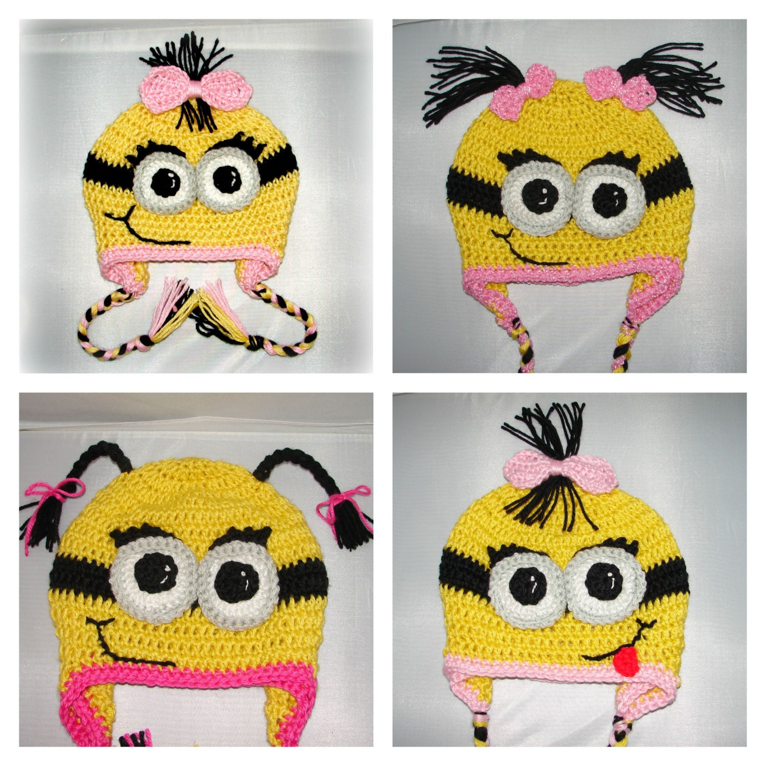 Crochet girl minion hat with earflaps or beanie by CookieLids