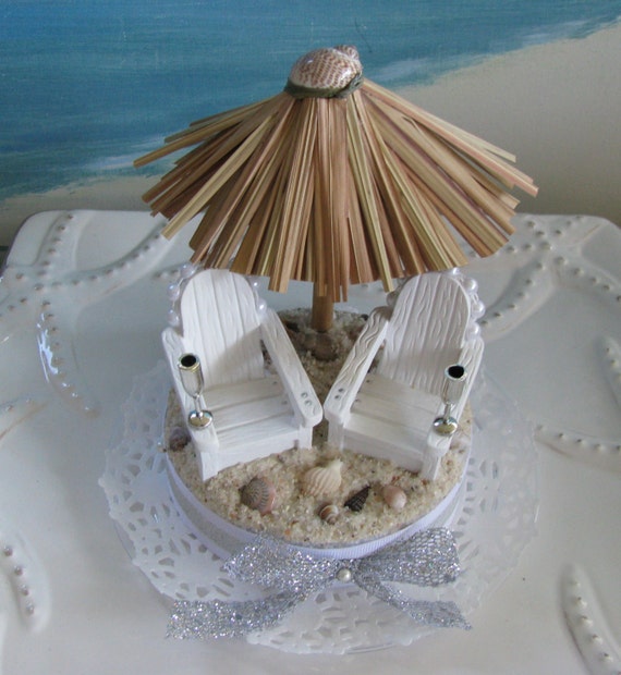 Tiki Umbrella Wedding Cake Topper-Adirondack Chairs Wedding