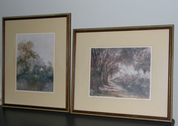 Vintage Pair Mary Bertrand Framed Landscape Prints