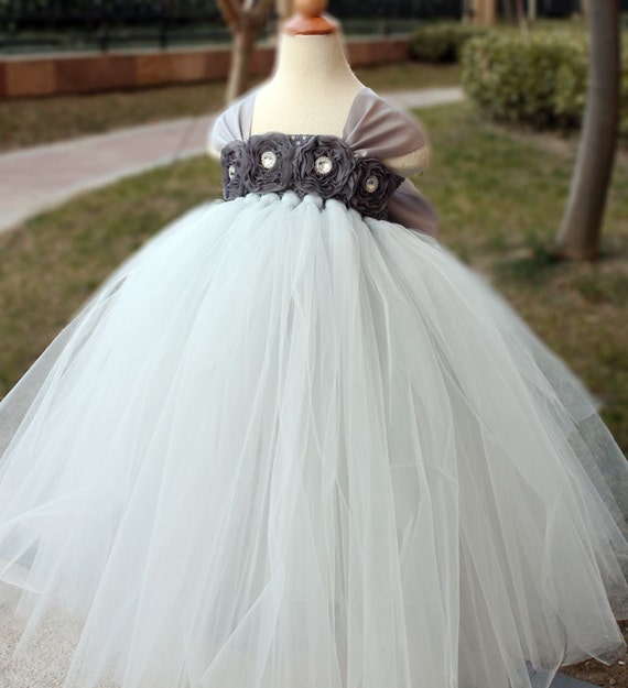 Flower Girl Dress Sliver Grey tutu dress baby dress toddler