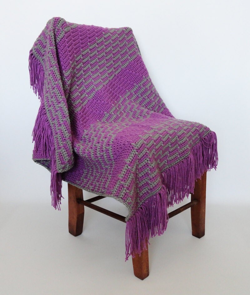 Crochet Baby Blanket Stripe Afghan Hot Orchid Gray Newborn