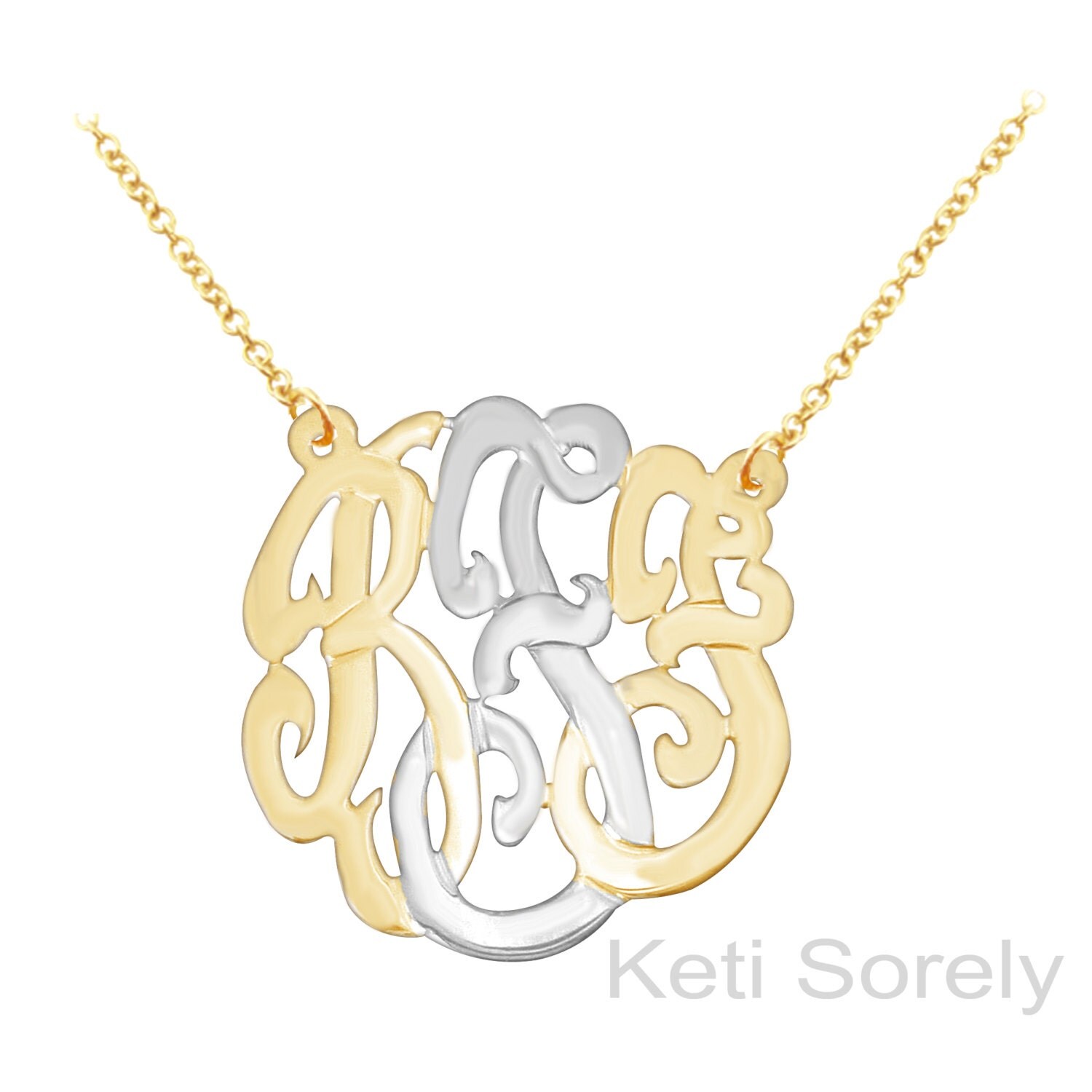 Monogram Necklace Personalized Initials Necklace in Two Tone