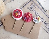 Red white Hair Pin, Fruit Bobby Pin, upcycled Vintage Button Hair Pin, Hair Clip, Bobby Pins, Vintage Inspired Hair Pins