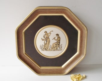 Vintage Cookie Tin, Greek Motif Cookie Tin, Roman Motif Biscuit Tin, Octagonal Cookie Tin, Sewing Tin, Sewing Box, Crafts Storage Tin,