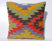 FREE Shipping / Home Decor,Turkish Kilim Area Rug Pillow Cover 16" X 16",Decorative Kilim Pillow,Vintage Rug Pillow,Throw Pillow