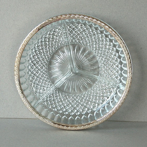 Heavy cut glass Hors D'oeuvre glass bowl or dish by nancyplage