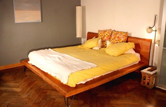 PLATFORM BED: King Size Bed in Cherry Wood by HardmanDasein