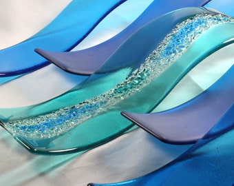 Fused Glass Wall Art- Ocean Waves (Set of 5) MADE TO ORDER