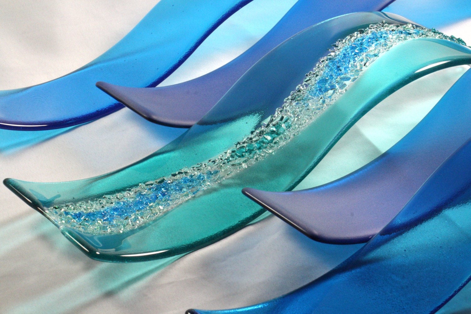 Fused Glass Wall Art Ocean Waves Set of 5 MADE TO ORDER