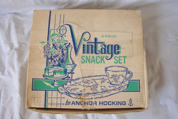 Vintage Anchor Hocking 8 Pc Grape Snack Set With By Thriftyowls