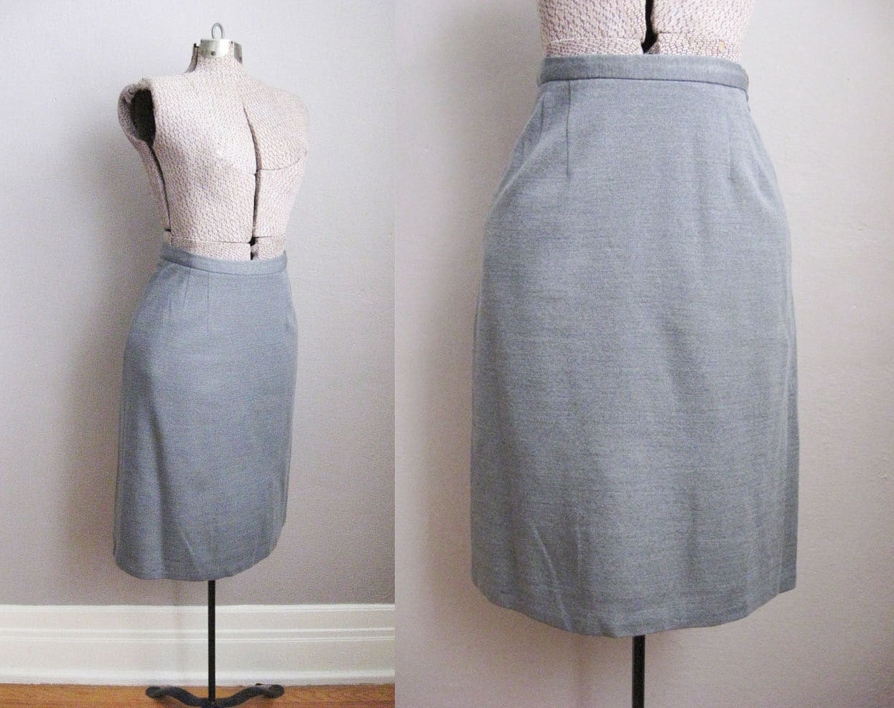 1960s Skirt Grey Pencil Skirt 60s Vintage Jersey Knit / Small