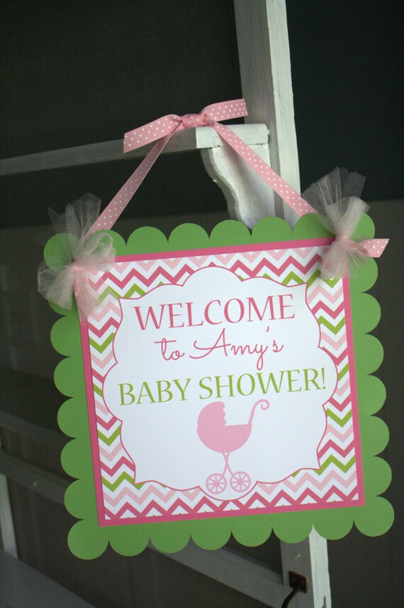 Pink and Green Baby Shower Door Sign Baby by thelovelyapple