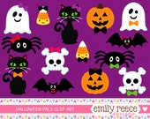 50% OFF - Halloween Cat Ghost Spider Pumpkin Skull Cute Clip Art - Commercial Use - Scrapbooking Invitations Cards - Instant Download Il_170x135