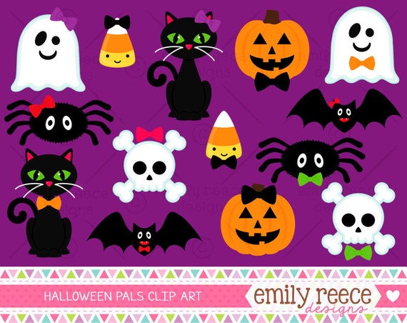 50% Off Sale - Halloween Cat Ghost Spider Pumpkin Skull Cute Clip Art - Commercial Use - Scrapbooking Invitations Cards - Instant Download Il_570xn