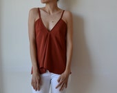 Womens rust terracotta bias cut, flowing top with v front and low v back, boho, evening or casual. One size.