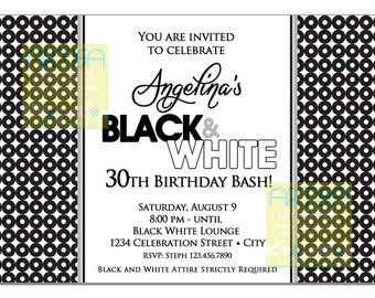 black and white birthday invitations