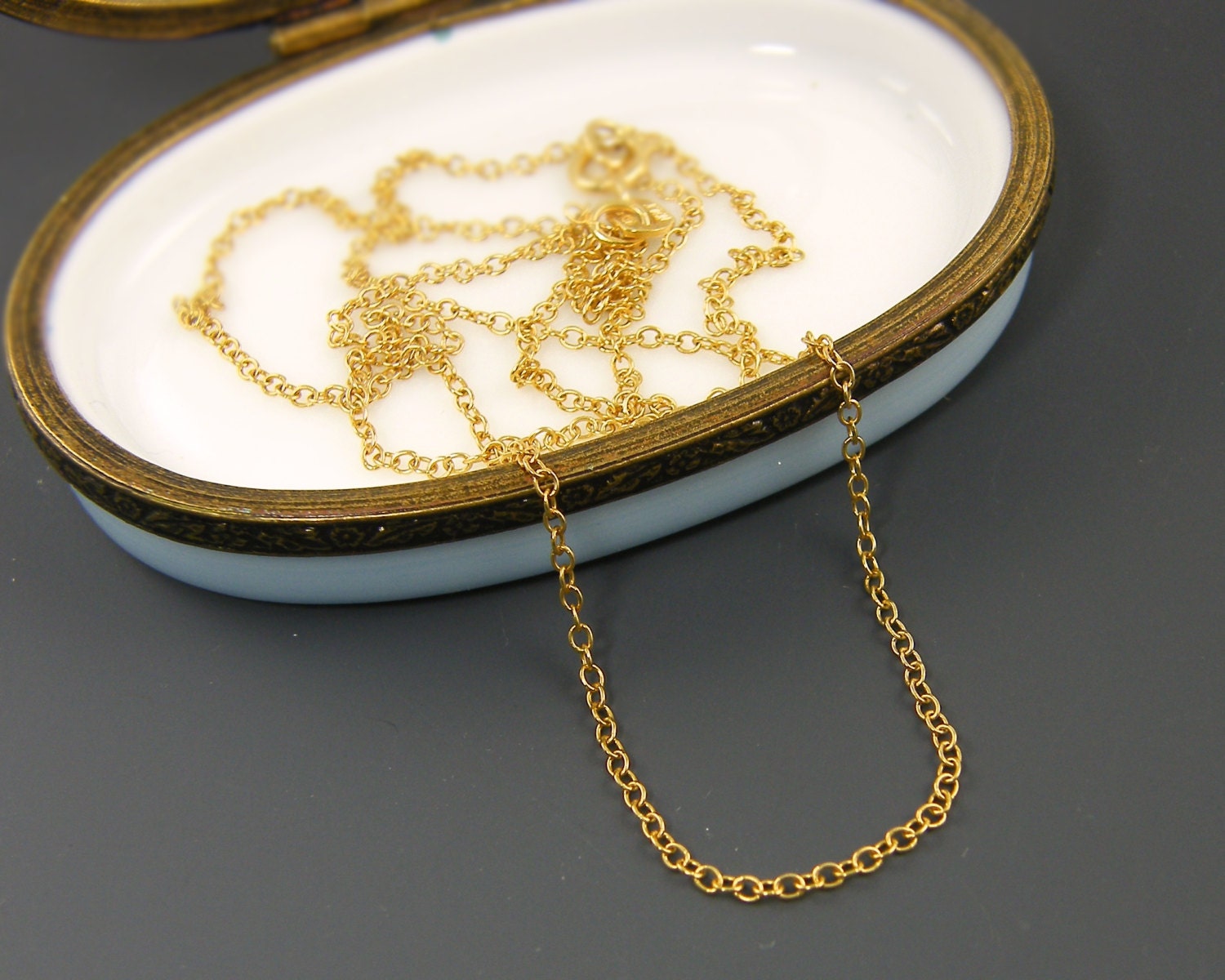 Gold Vermeil Necklace Chain 18 Inch Small Link 14KT Gold