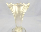 Vintage Petal Vase Clear Glass Octagon Base