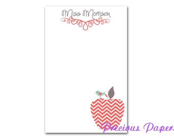 Personalized Teacher note pads Personalized teacher gift Personalized teacher coral chevron apple notepad apple note pad