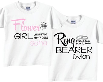 Flower Girl and Ring Bearer Shirts with Dates and Ring Motif Tees