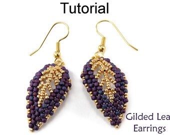 Download Russian leaf earrings with pearl Beading Pattern PDF tutorial
