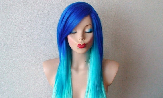 ... gerade blaue Haare Perücke für den täglichen Gebrauch oder Cosplay  width=