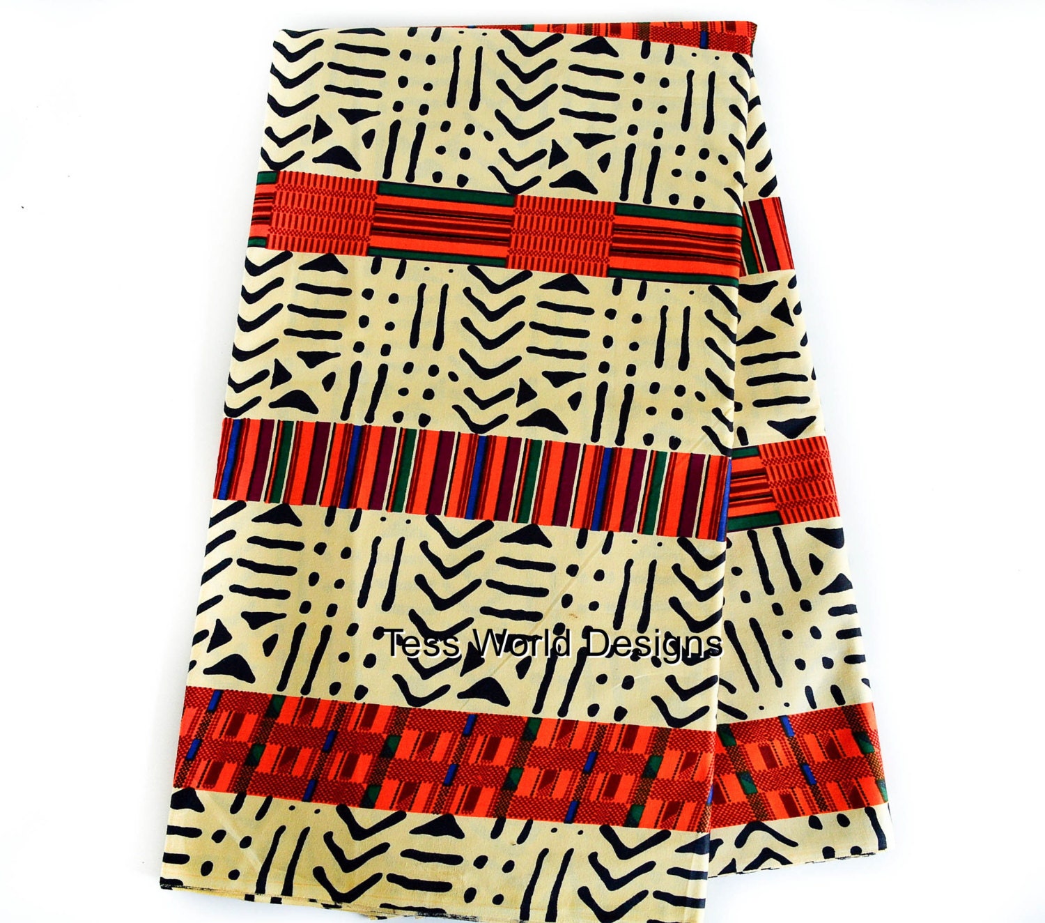 African Fabric Wholesale/ Beige Mud cloth Kente Print ensemble