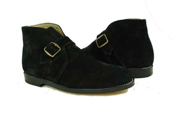 BUKOWSKI Black Suede Leather GOODYEAR Welt MONK Boots. by VINTOS
