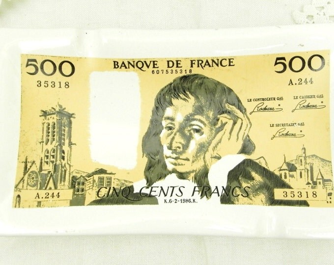 Vintage French Ceramic Ashtray Shaped as a Five Hundred Francs Note Ceramic Ashtray, Retro French Smoking Numismatics Collectible, Quirky