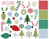 60% OFF SALE Christmas Digital Paper, Clip Art Clipart Snowflake, Christmas Tree, Antler Clipart Digital Supplies Il_170x135