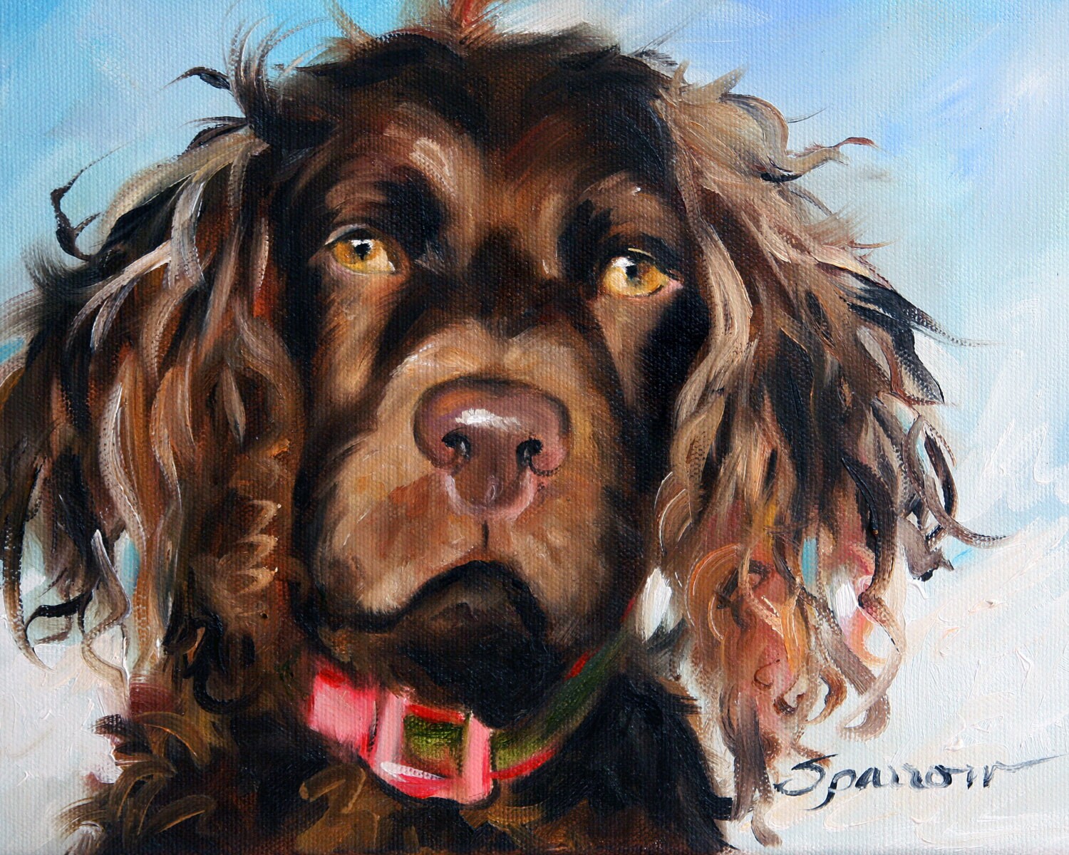 PRINT Boykin Spaniel Dog Face Art Print of oil Painting Gift