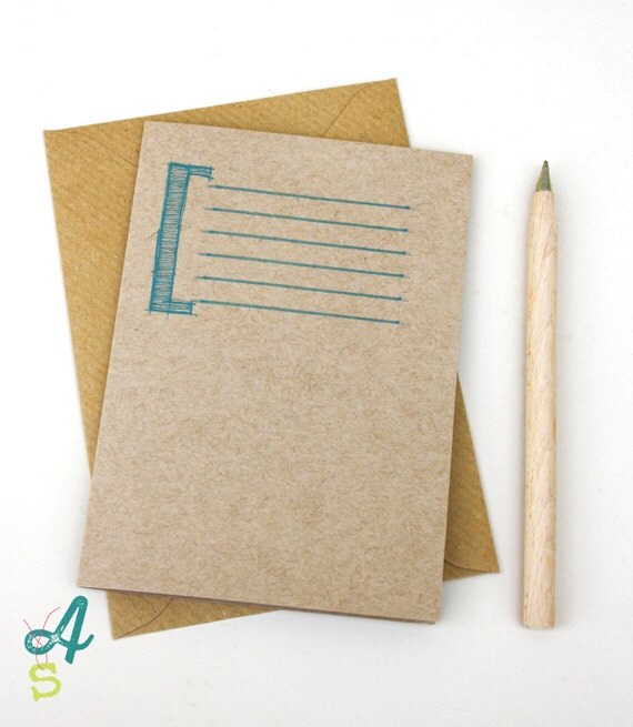 Typographic blank notecards stationery set gift kraft pack of 6